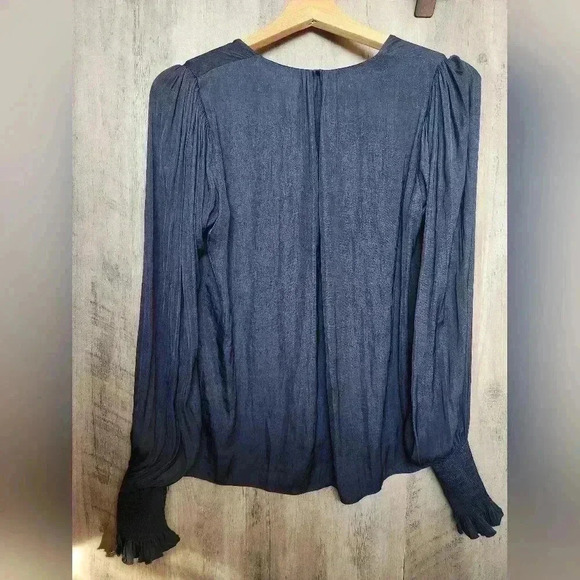 Rebecca Taylor The Neck Sateen Blouse Navy Blue Size Small Women’s - Picture 6 of 8